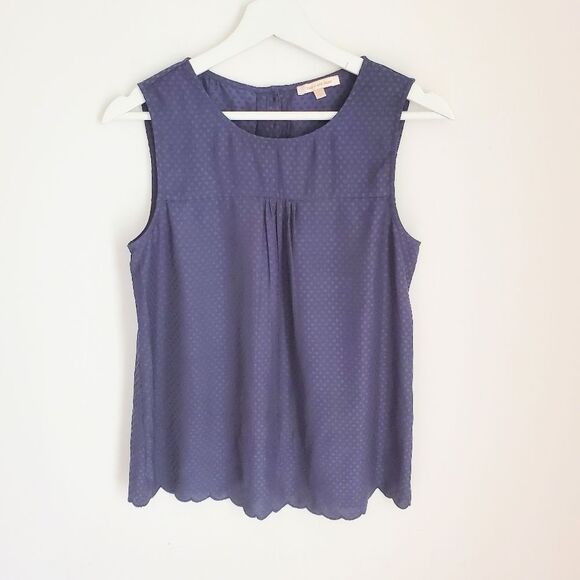 Modcloth Blue Polka Dotted Scalloped Blouse Size S - Picture 1 of 4